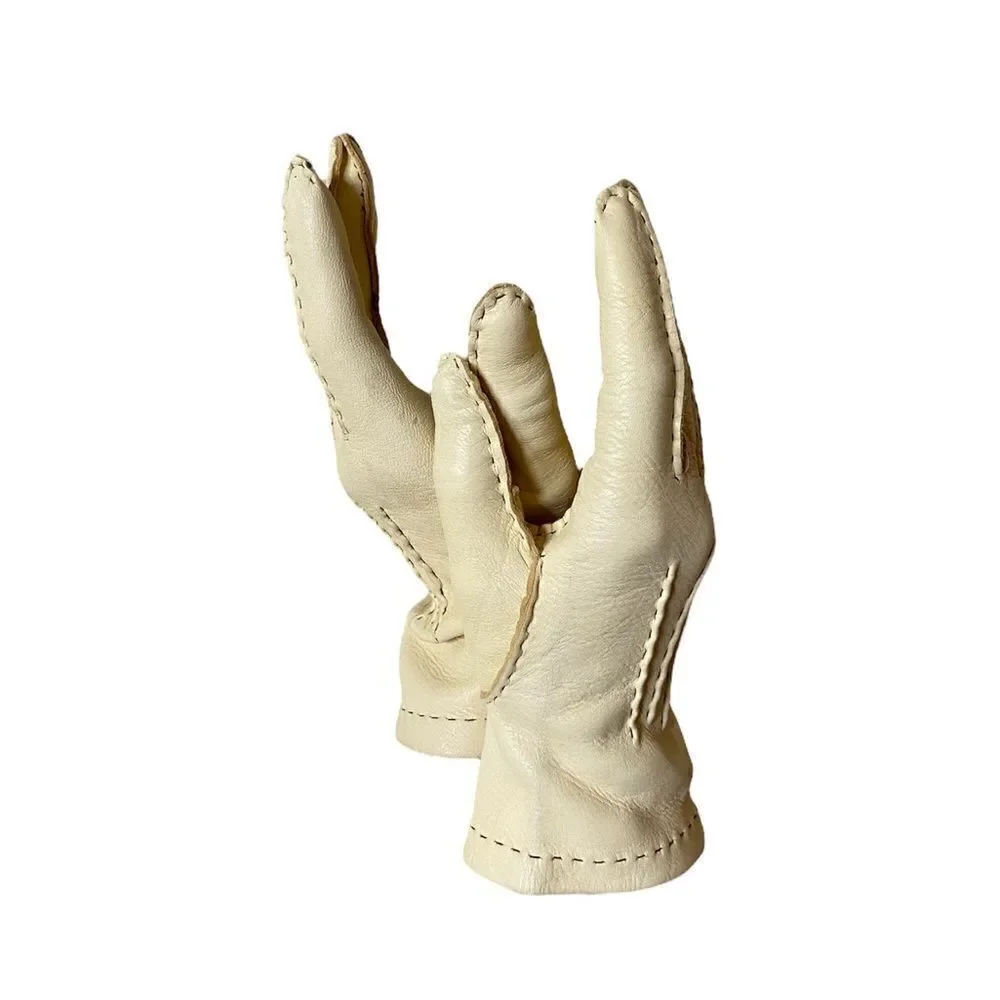 Vintage Leather Cream Gloves Beige Size 6\2